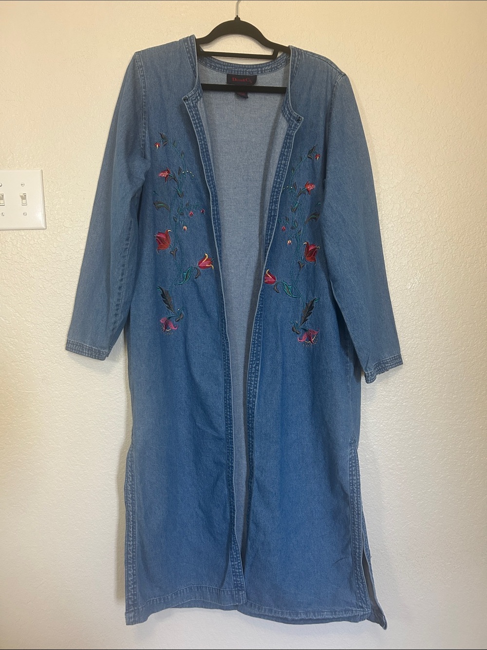 Denim&Co Denim Vintage Inspired Embroidered Duster Jacket 100% Cotton